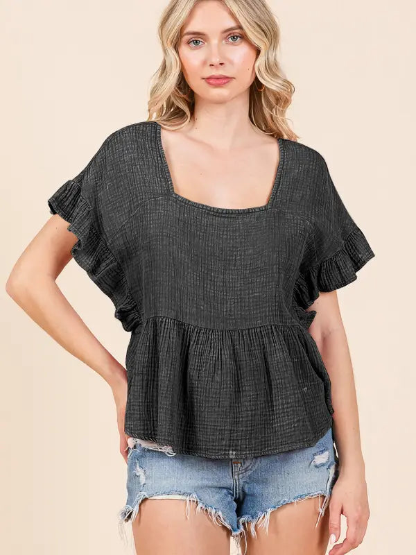 Relax Fit Square Neck Ruffle Top