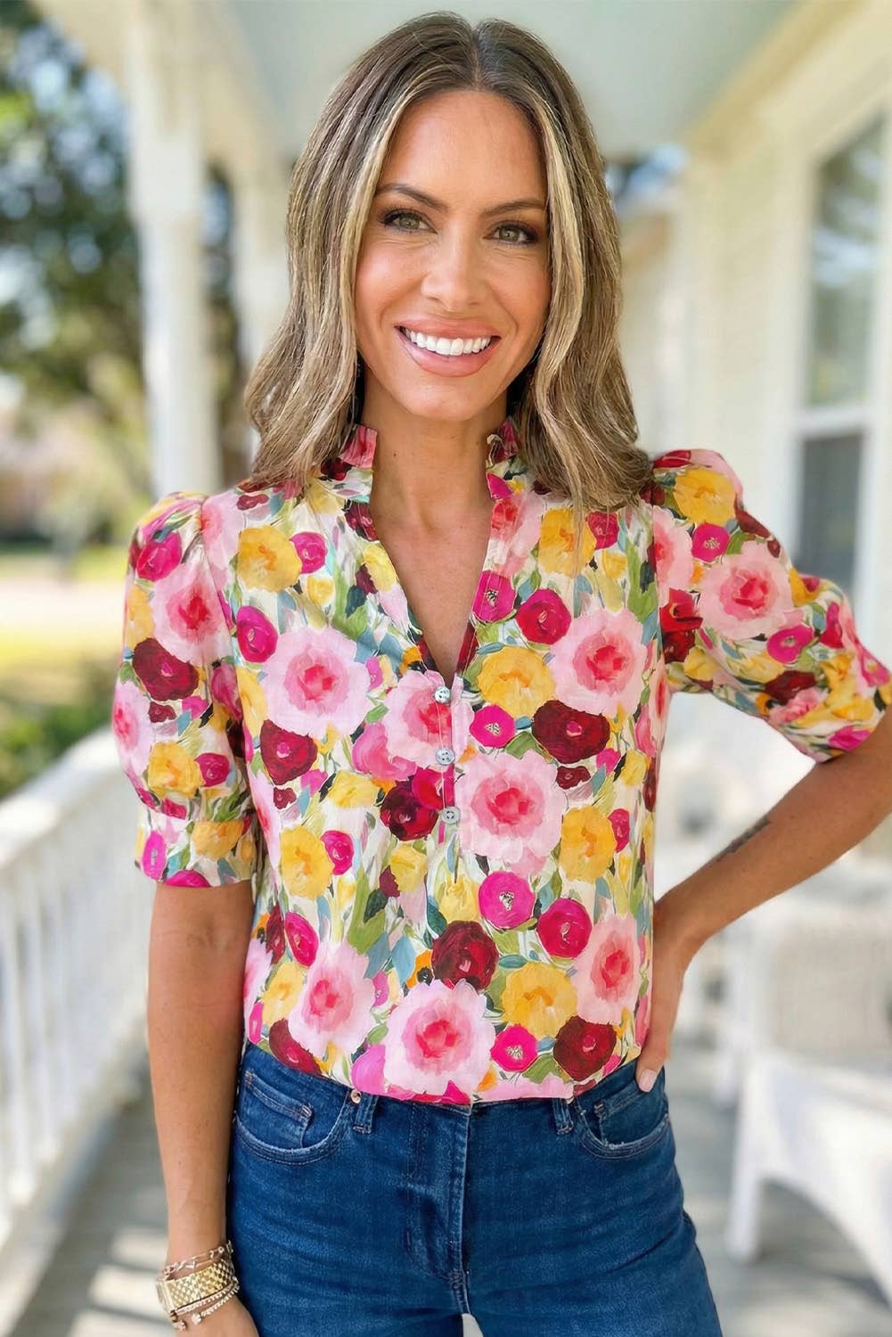 Frilled V Neck Blouse