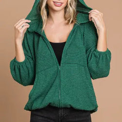 Zip-Up Hoodie Reverse Stitch Top