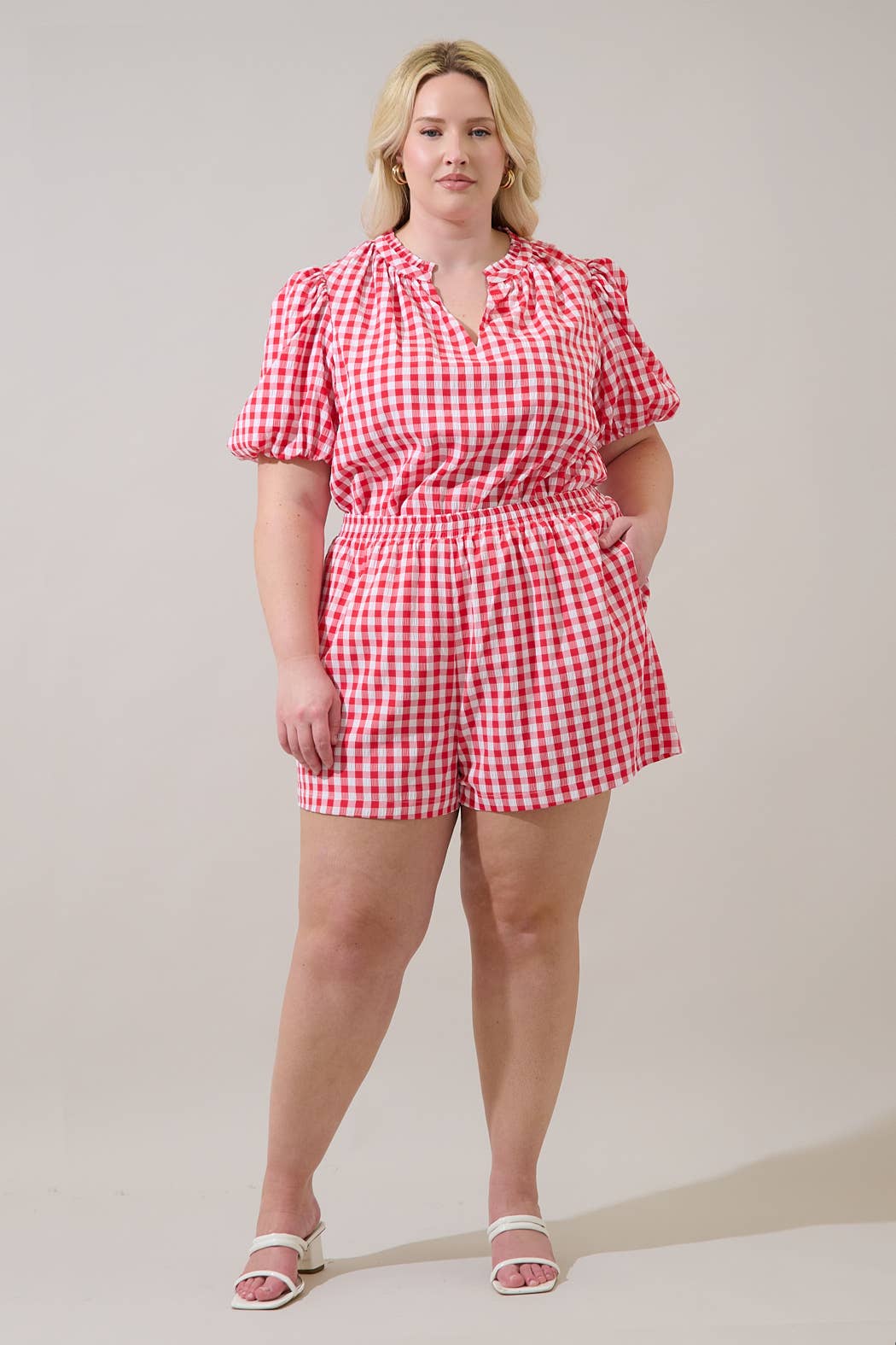 Checker Ruffle Blouse