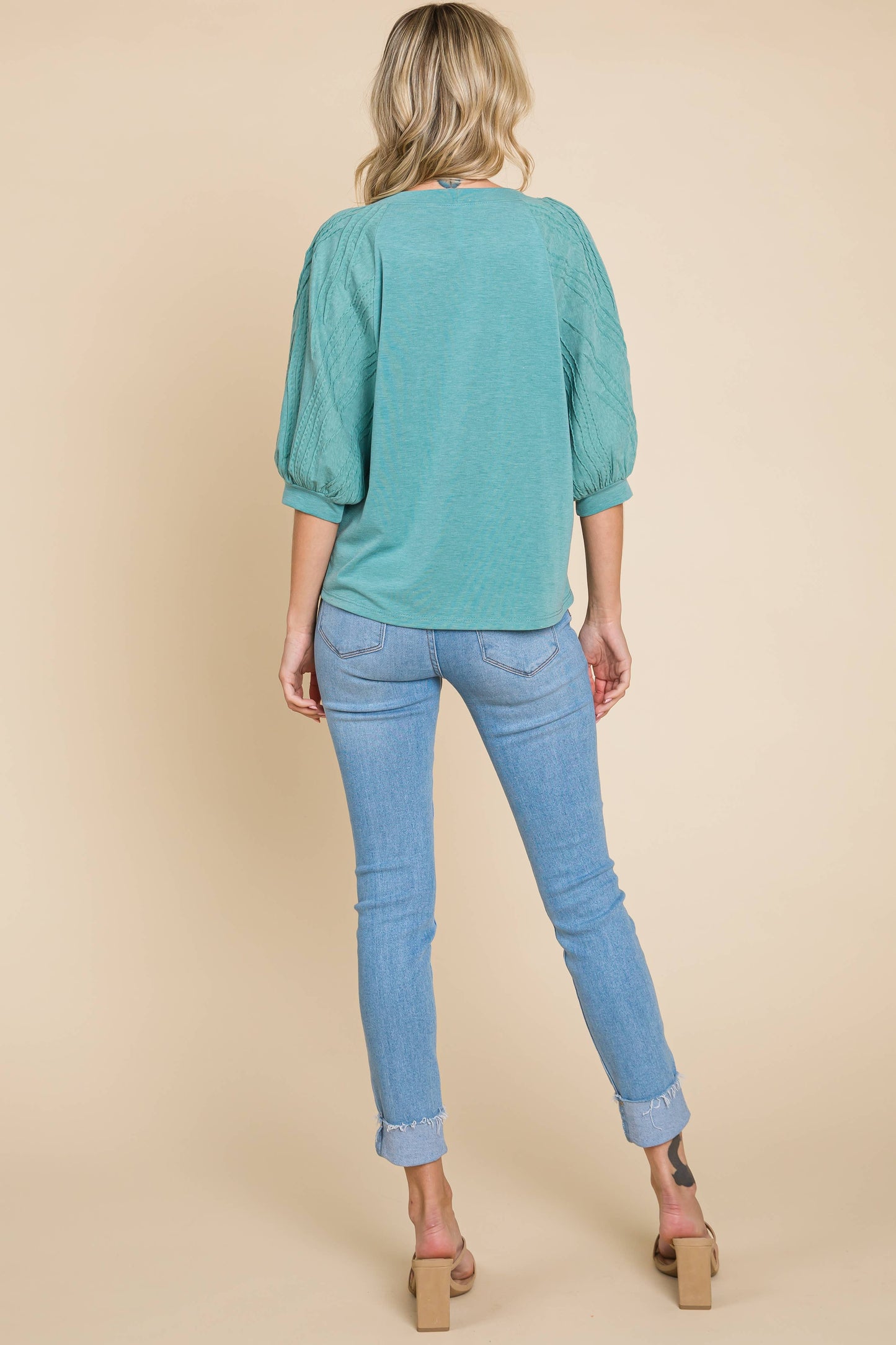 Solid Bubble Sleeve Top