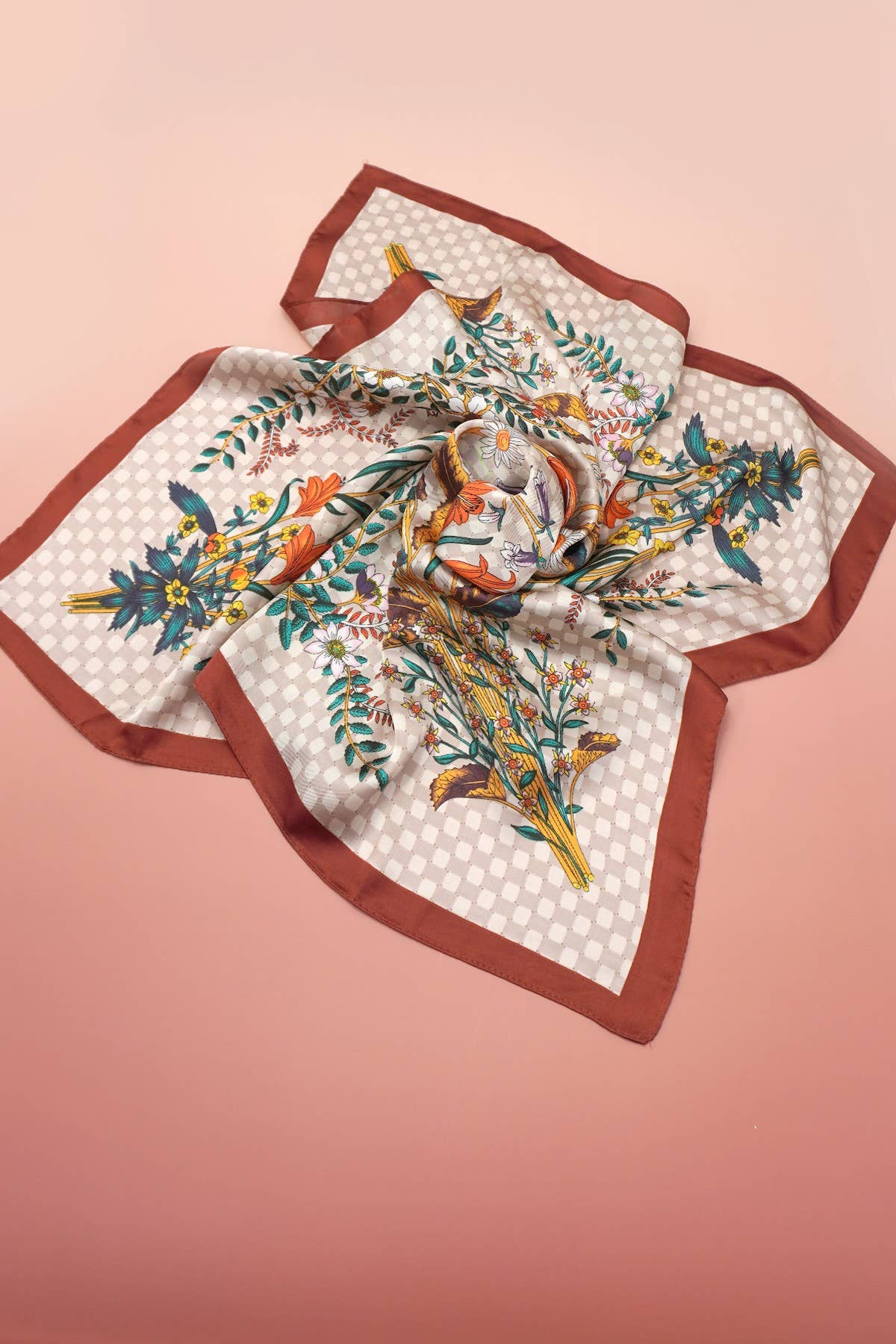 Rust Trimmed Floral Scarf