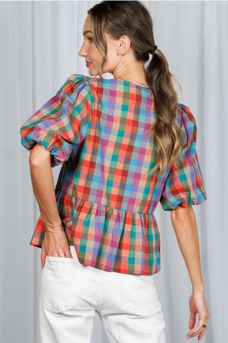 Plaid Front Tie Top