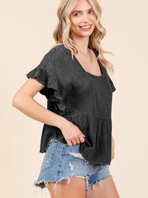 Relax Fit Square Neck Ruffle Top