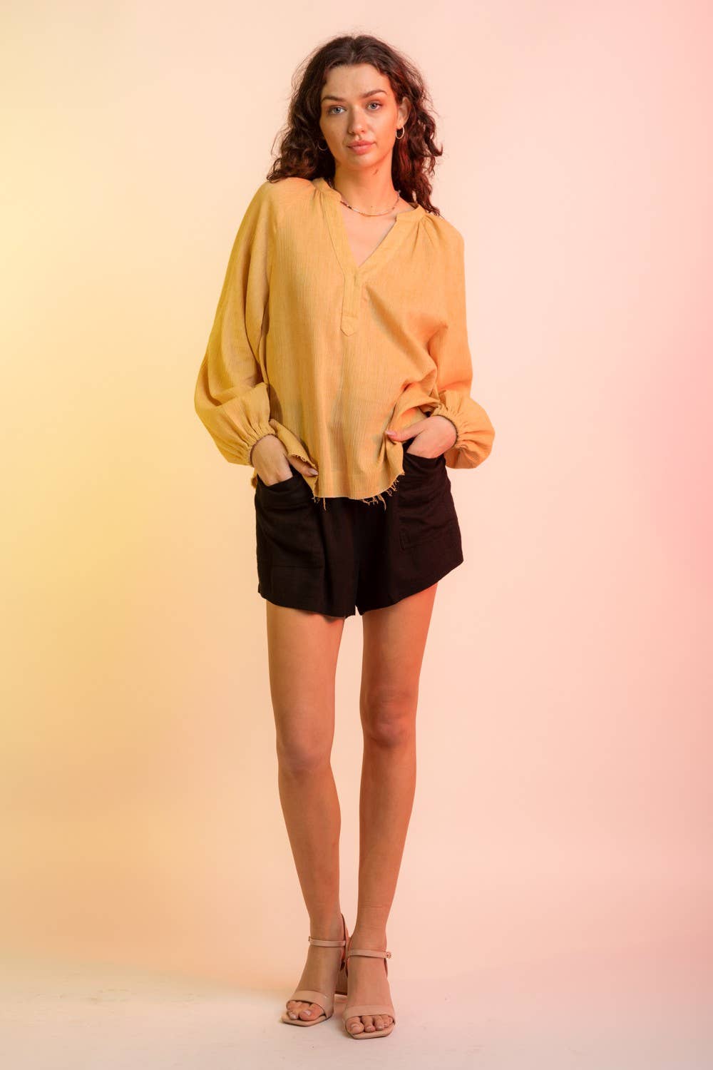 Woven Gauze V Neck Blouse