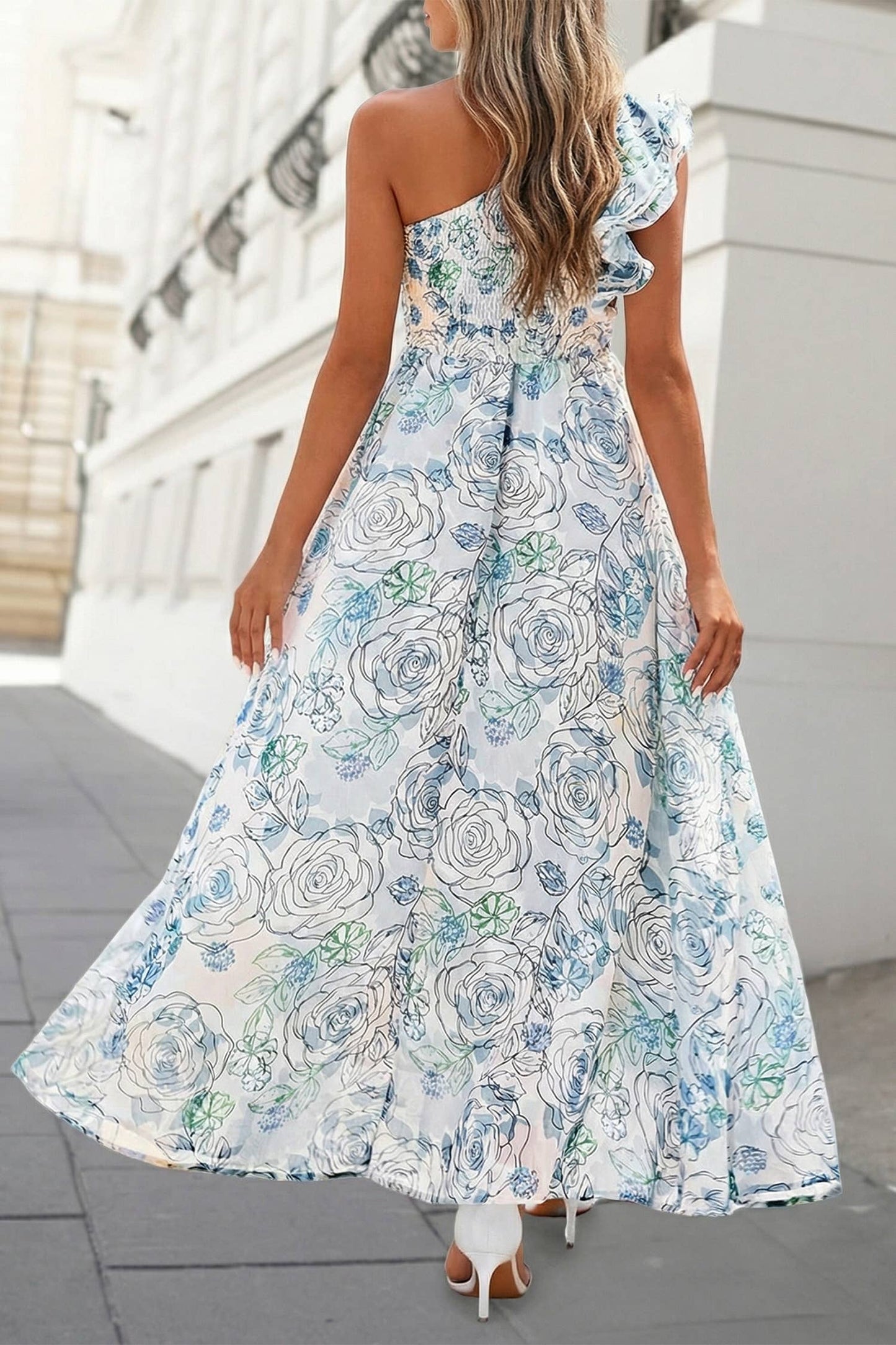 Ruffled One Shoulder Maxi Dress