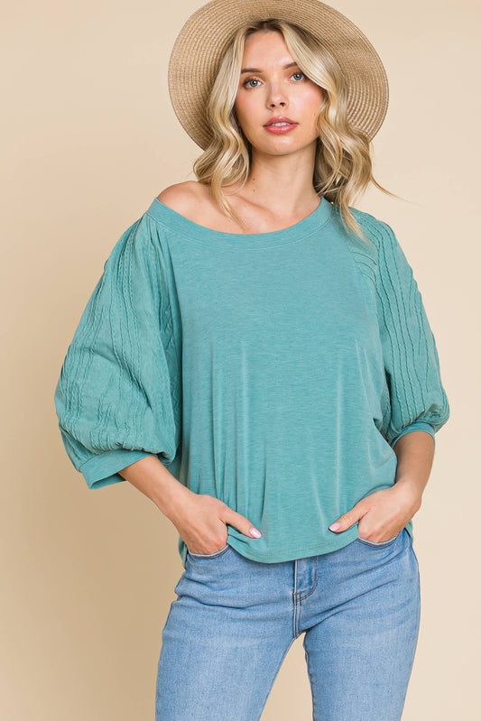 Solid Bubble Sleeve Top