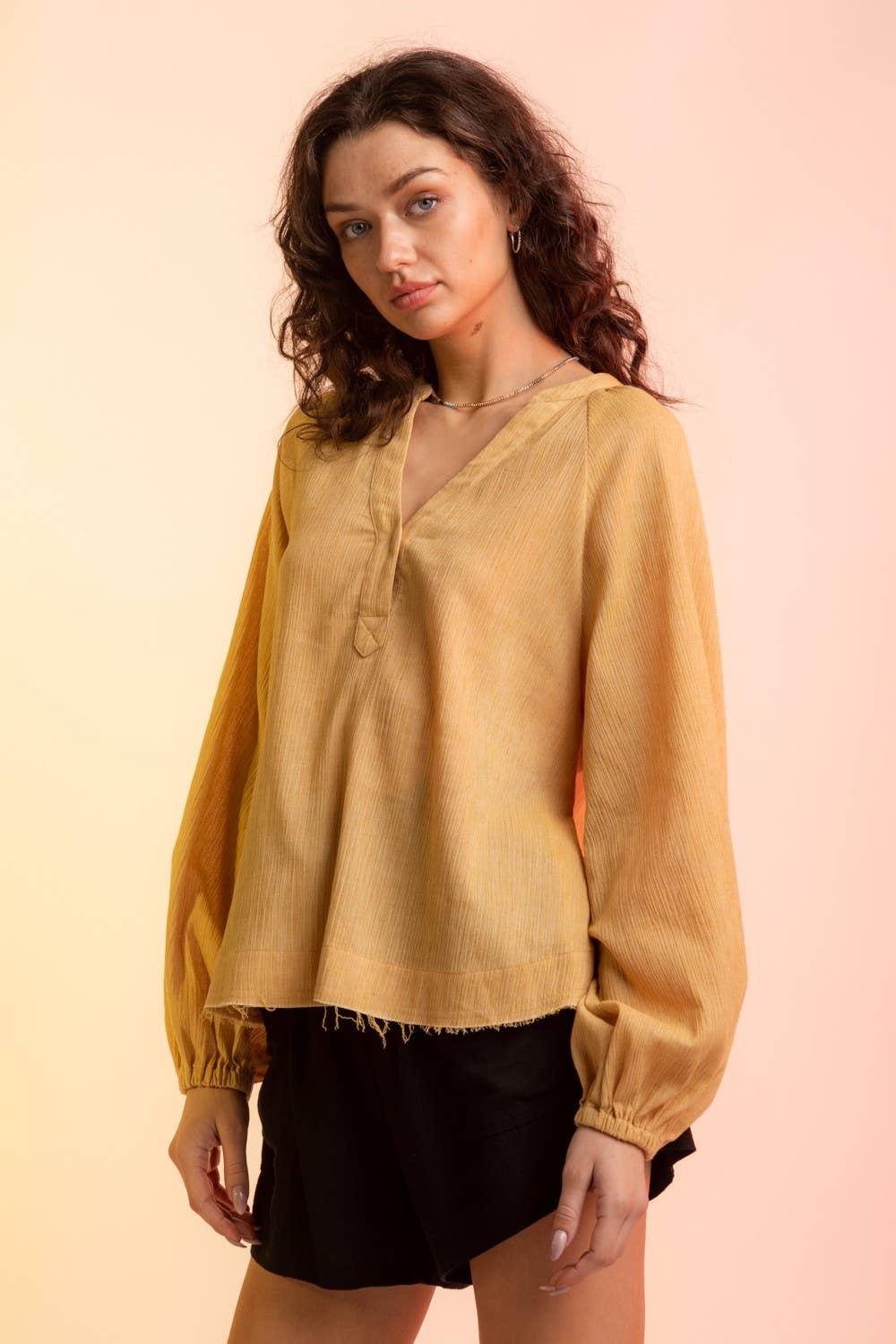 Woven Gauze V Neck Blouse