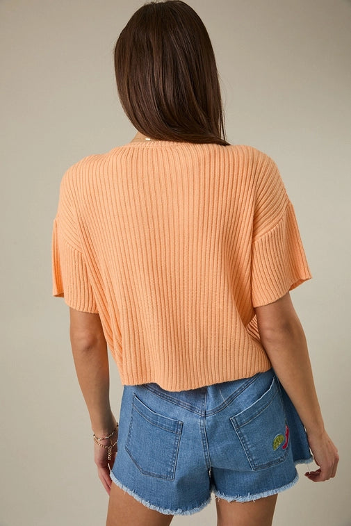 Round Neck Half Sleeve Sweater Cardigan