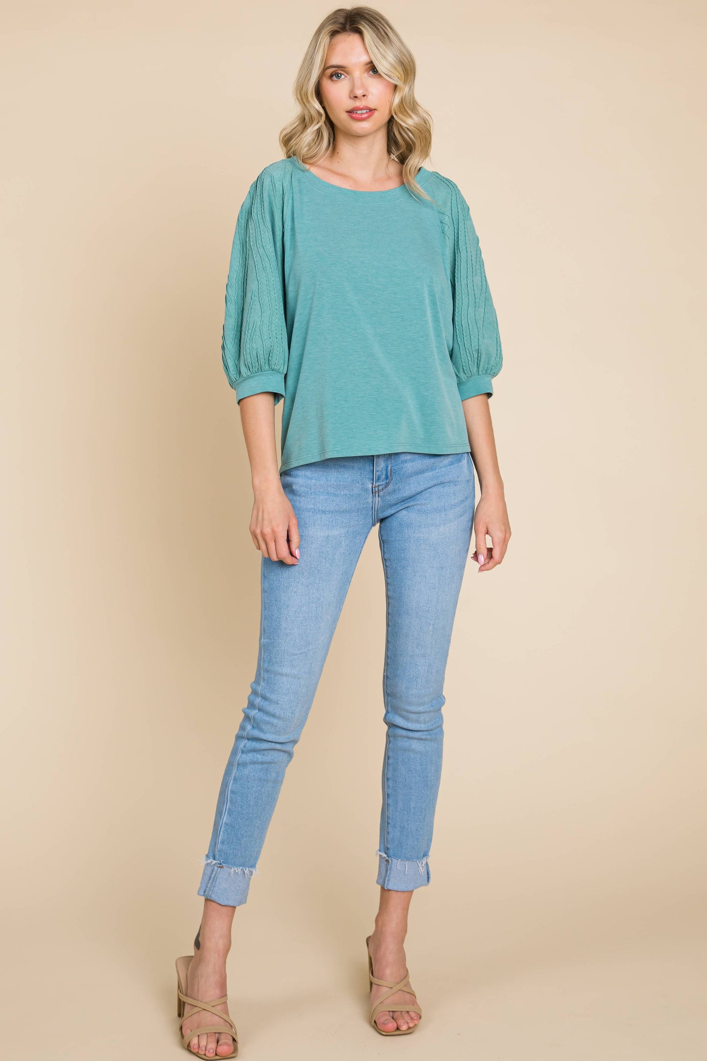 Solid Bubble Sleeve Top