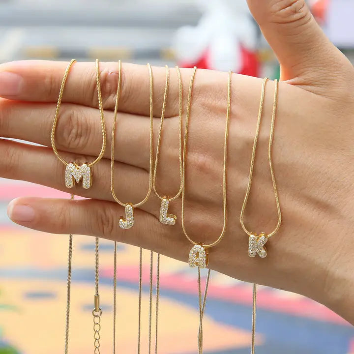 Mini Rhinestone Gold Initial Necklace