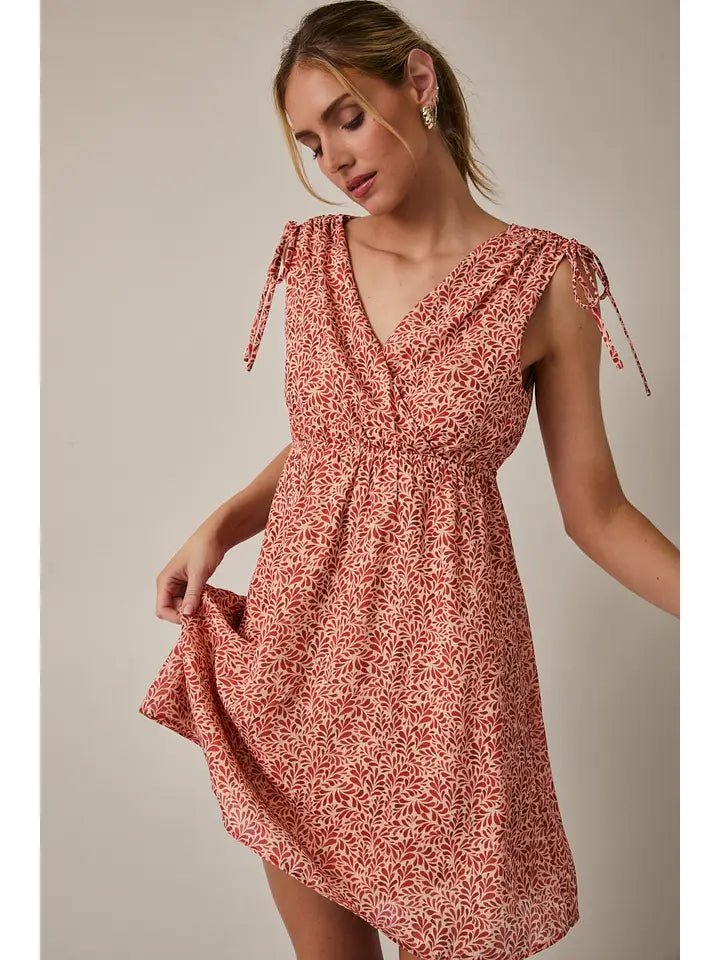 Surplice Sleeveless Tie Mini Dress