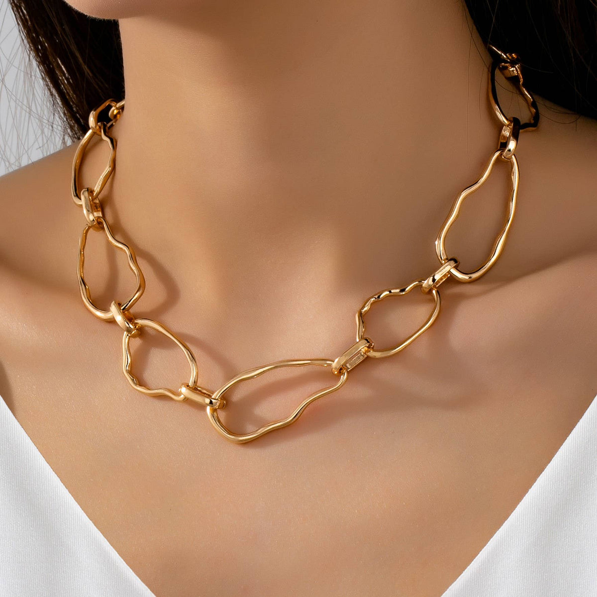 Artisanal Hammered Organic Link Necklace
