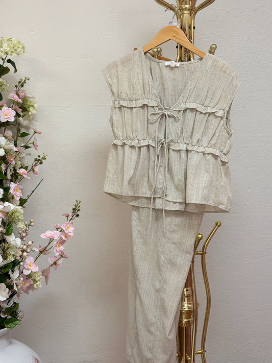 Ruffle V-Neck Sleeveless Lounge Set