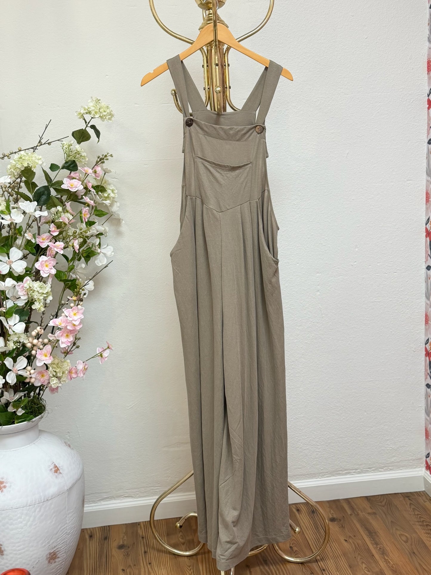 Pleated Overalls with Pockets