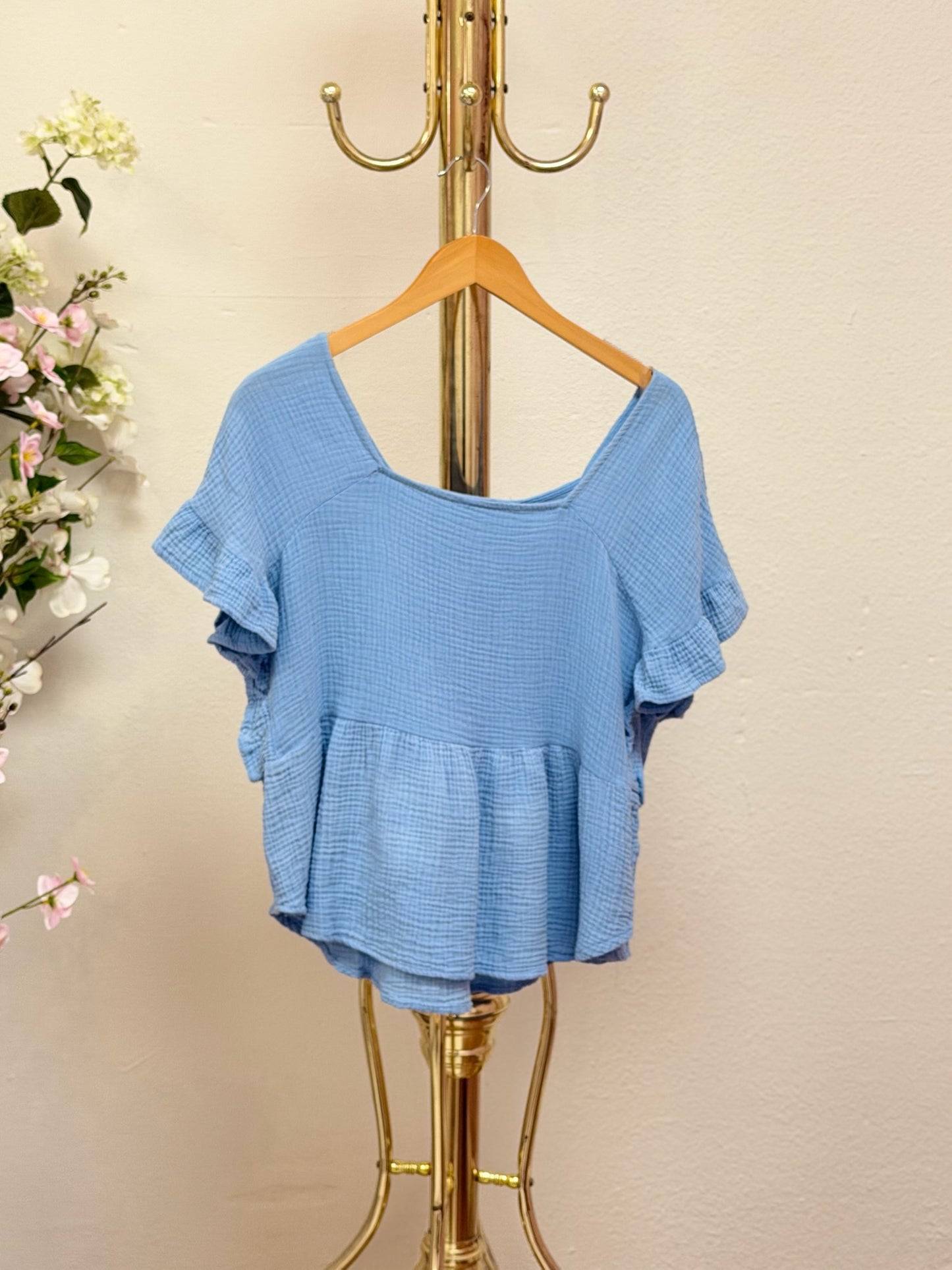Relax Fit Square Neck Ruffle Top