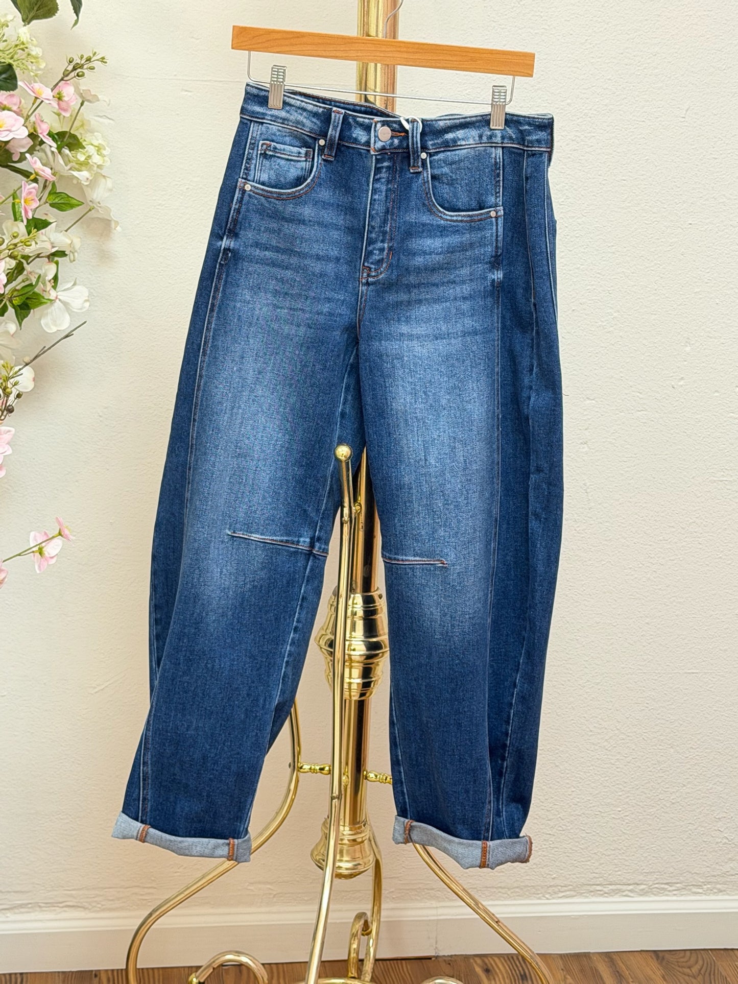 Risen High Rise Crop Barrel Cuffed Jeans