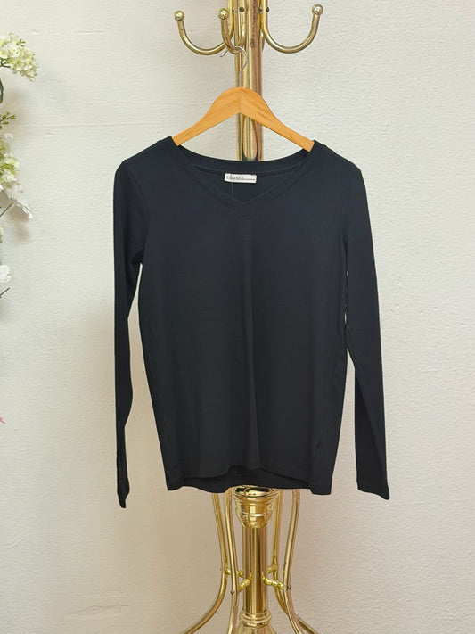 Cotton V-Neck Long Sleeve T-Shirt