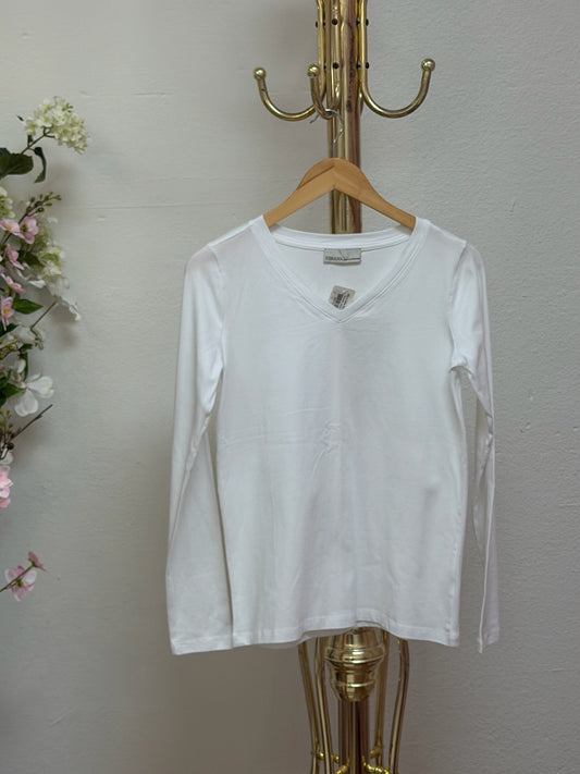 Cotton V-Neck Long Sleeve T-Shirt