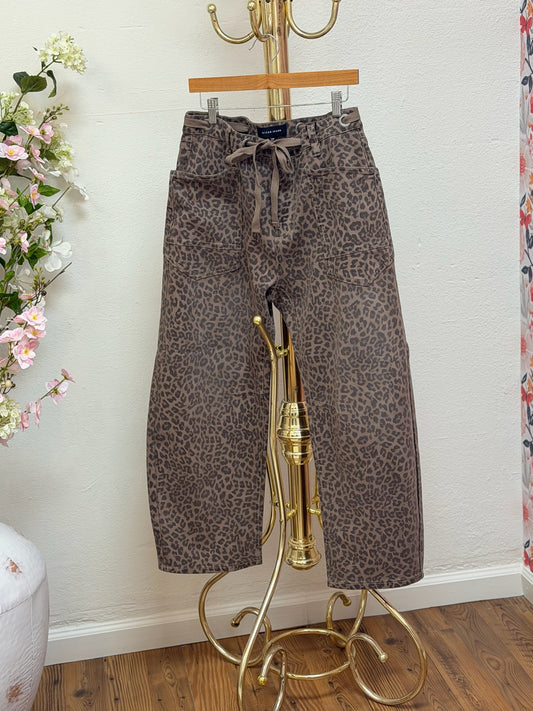 Risen Slouchy Crop Barrel Jeans w/Waistband Drawstring & Eyelet Details