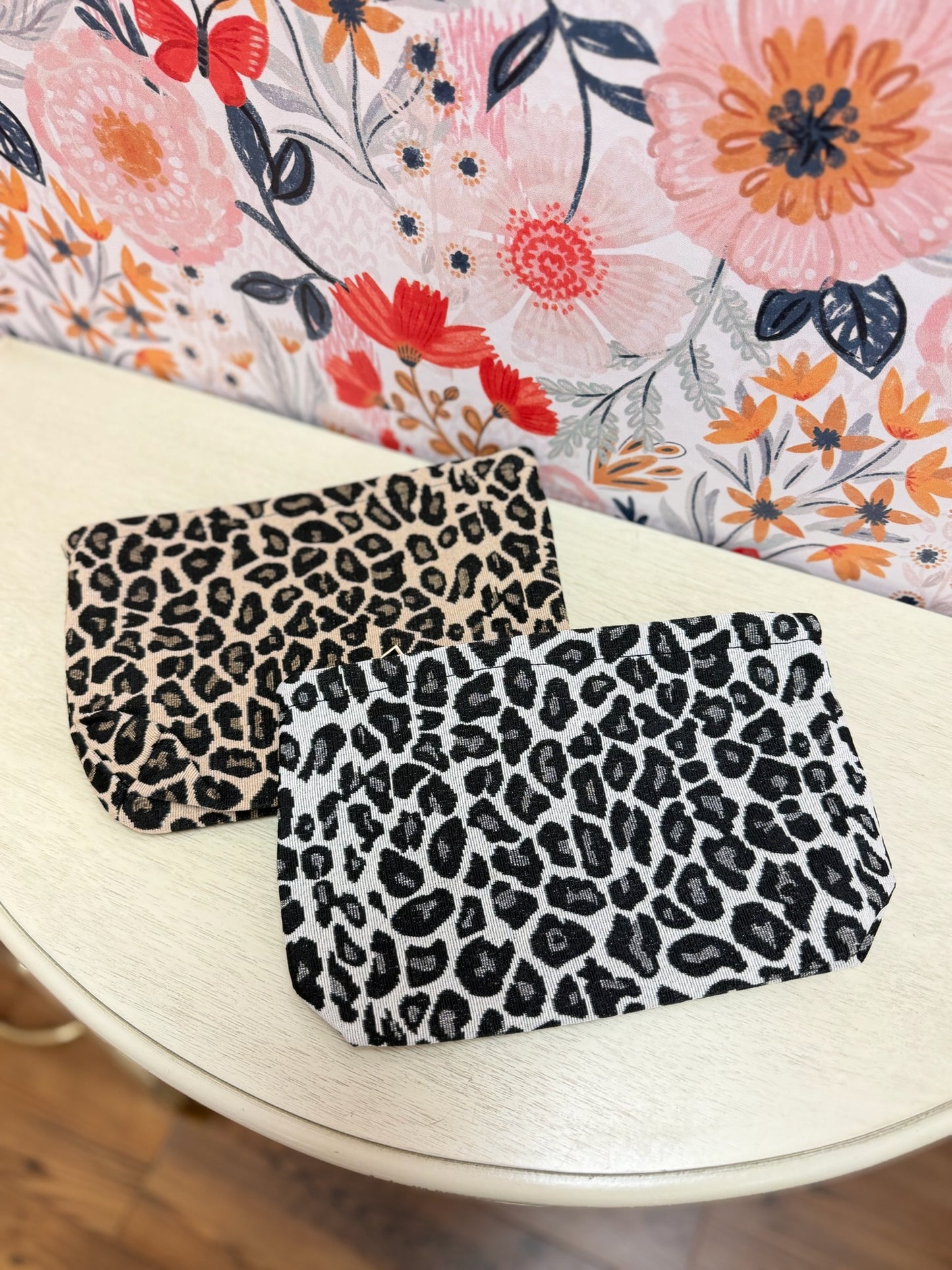 Leopard Canvas Cosmetic Makeup Travel Clutch Bag