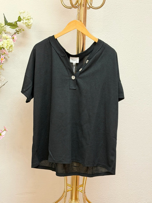Three Button Henley Waffle Knit Top