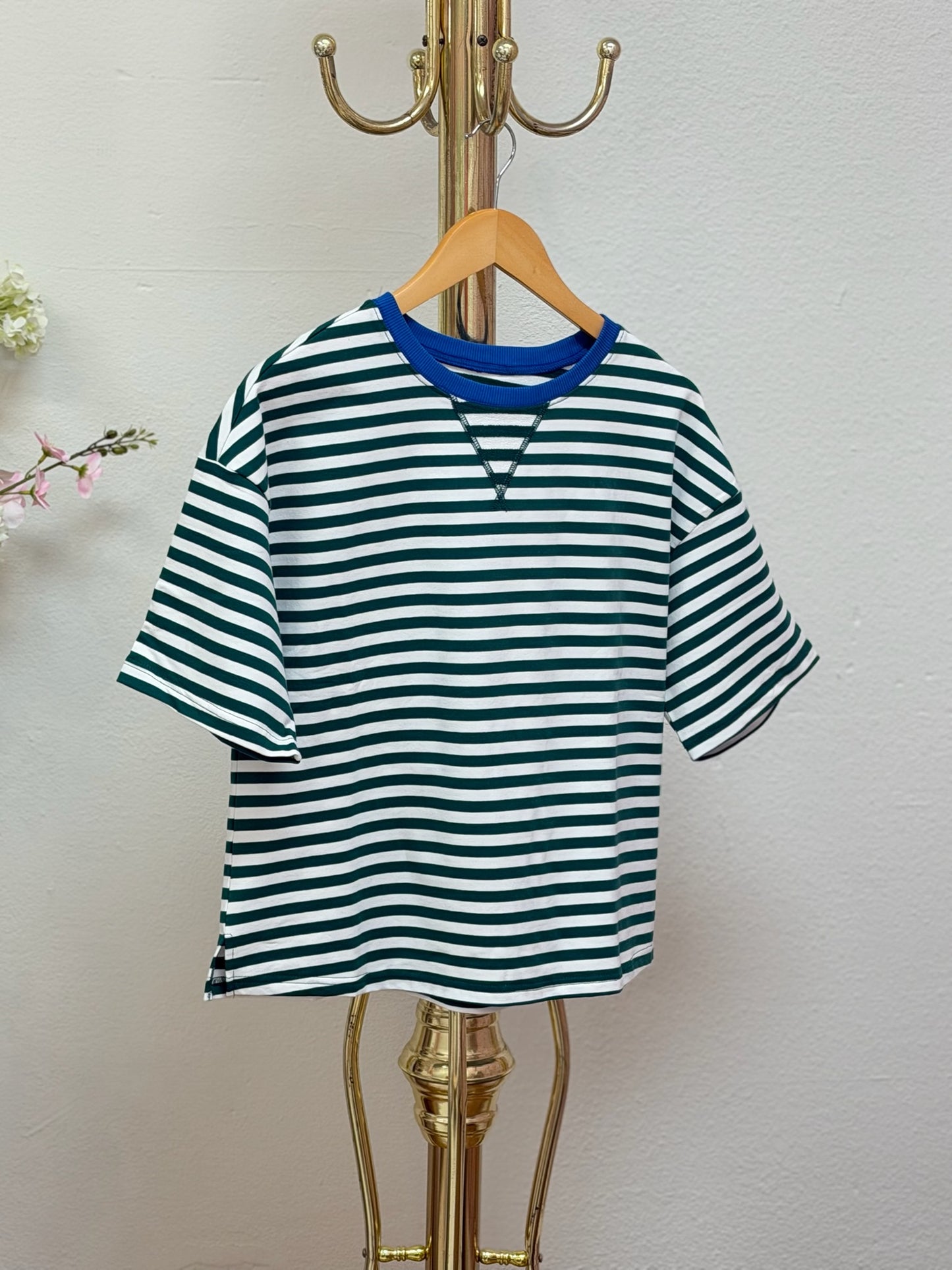 Stripe Contrast Trim Short Set
