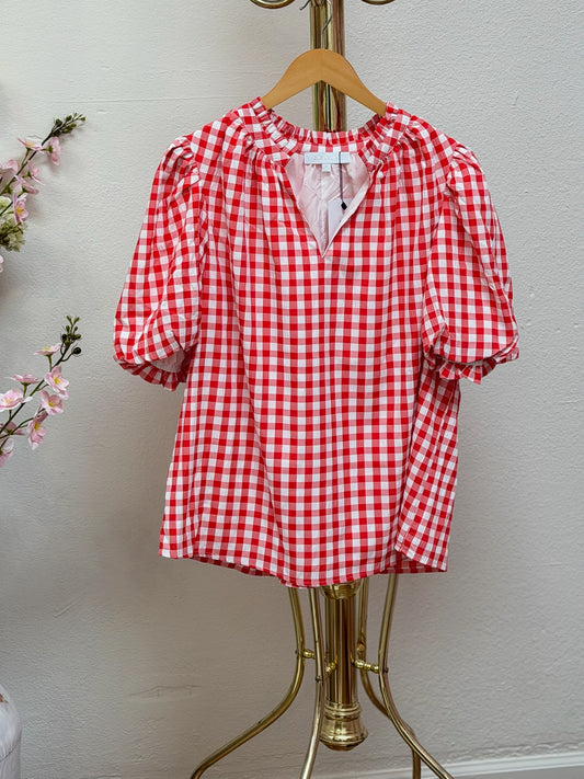 Checker Ruffle Blouse