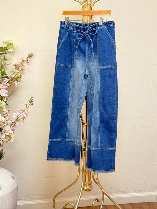 Drawstring Raw Hem Denim Pants
