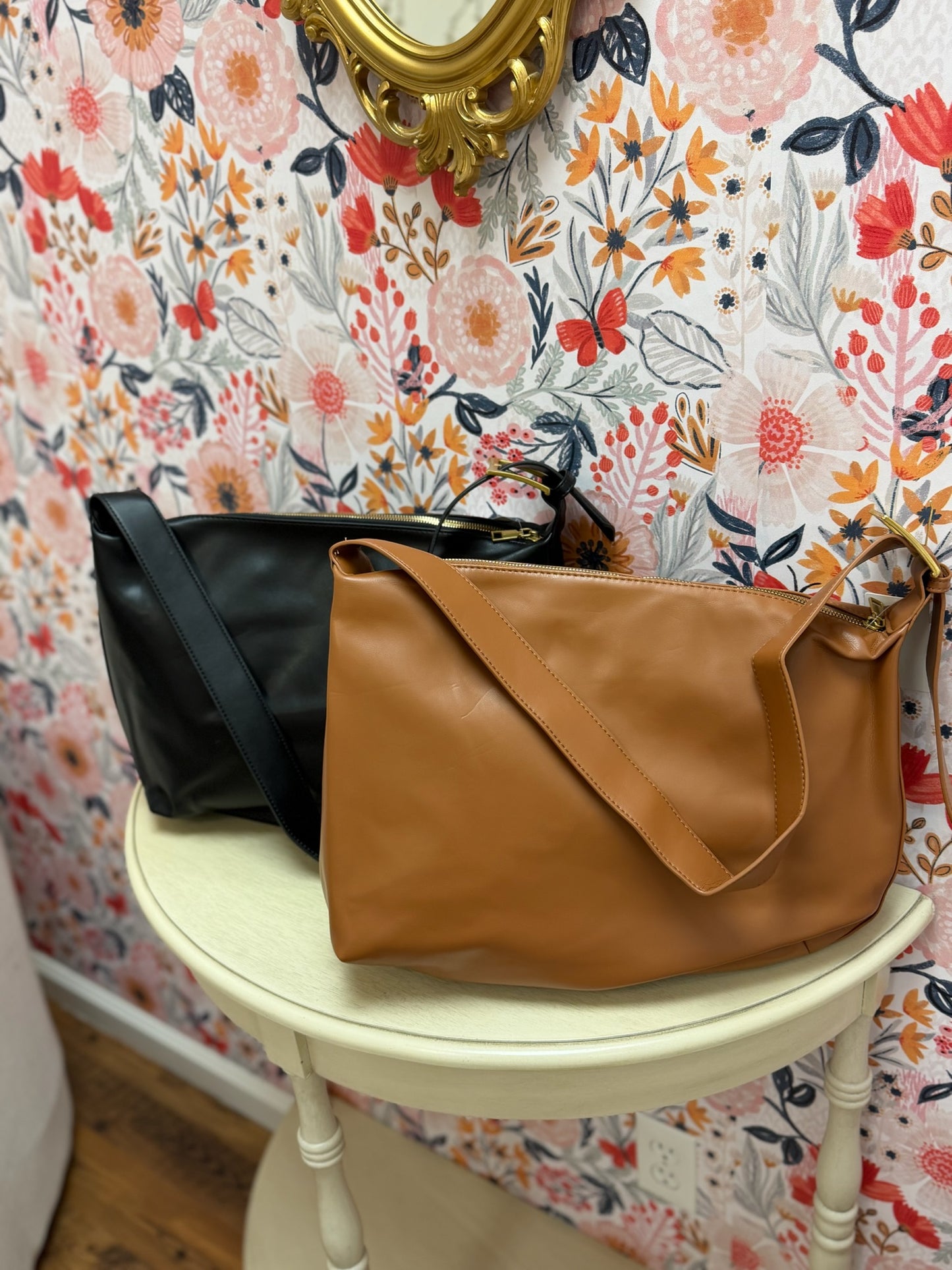 Vegan Leather Boston Shoulder Tote Bag