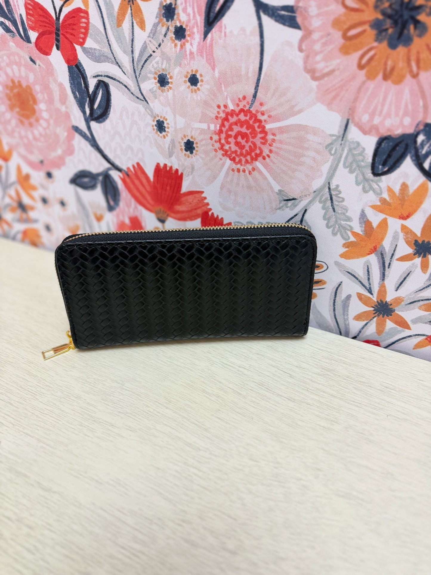 Vegan Leather Woven Long Wallet