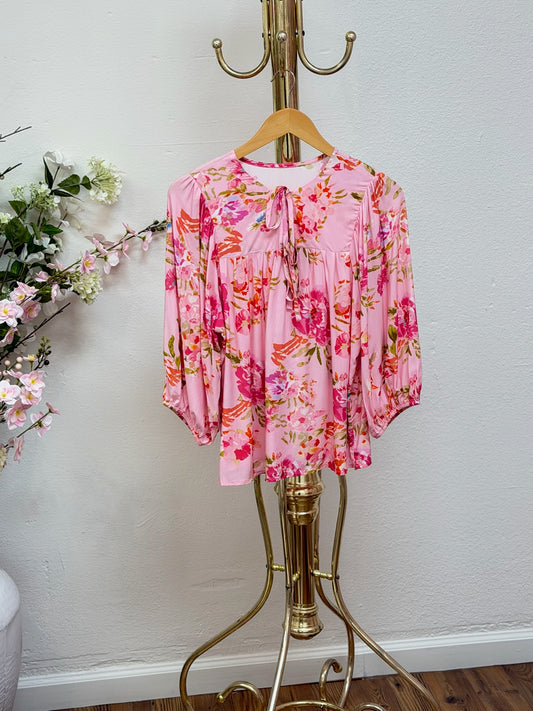 Puffy Half Sleeve Floral Blouse