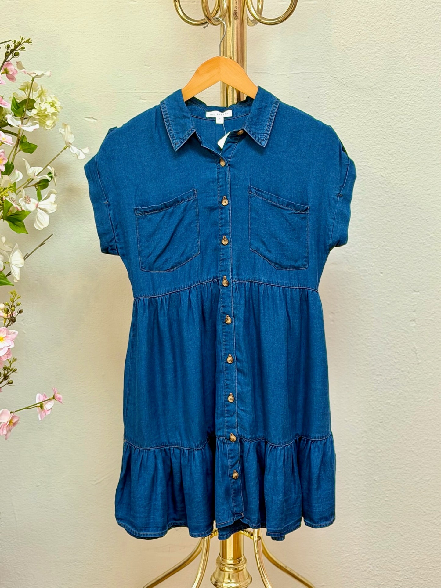Chambray Collared Shirt Dress