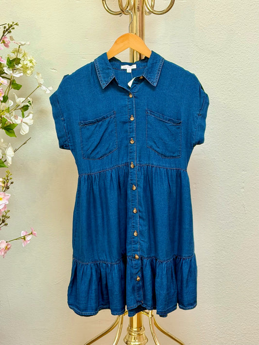 Chambray Collared Shirt Dress