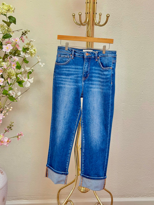 Risen Jeans High Rise Ankle Straight Cuffed Jeans