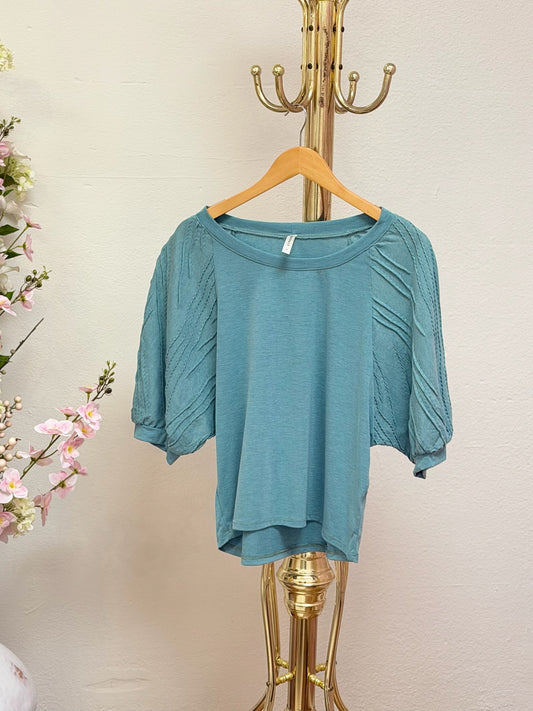 Solid Bubble Sleeve Top