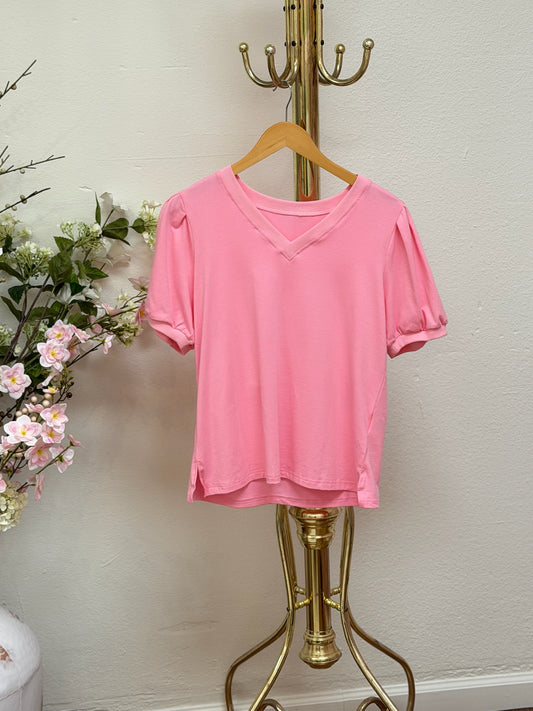 V Neck Puff Blouse