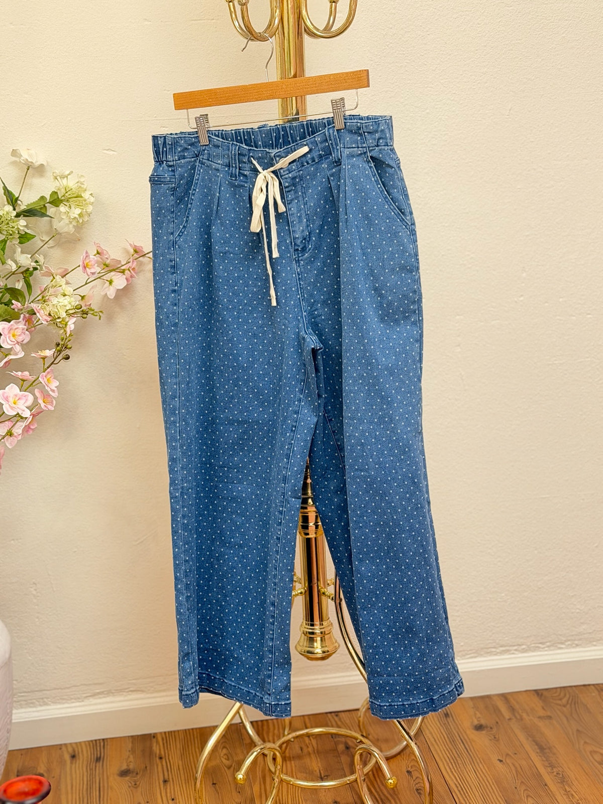 Washed Denim Polka Dot Pants