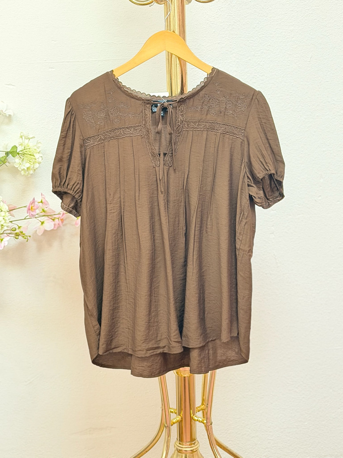 Embroidered Lace Trim Top