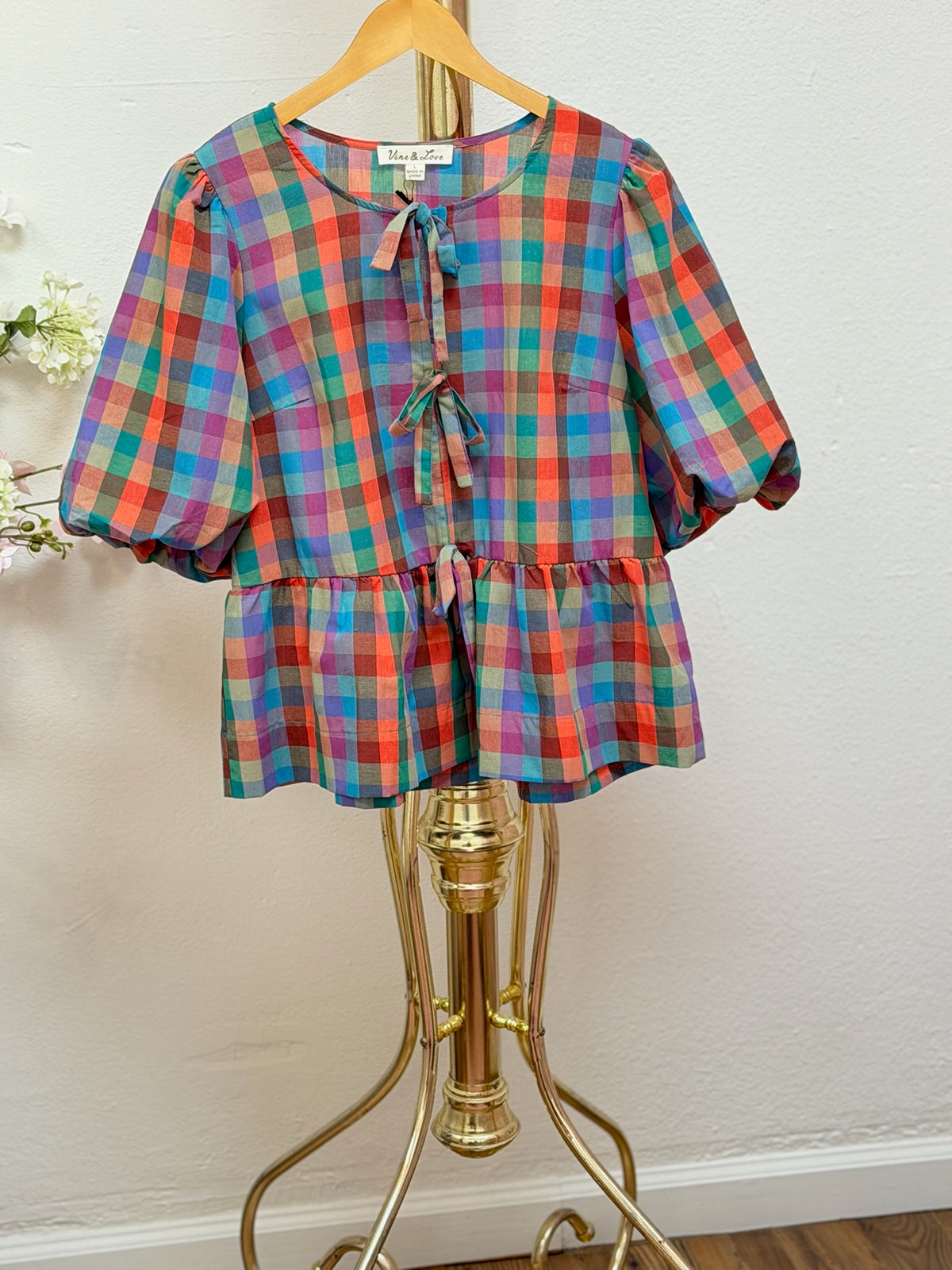 Plaid Front Tie Top