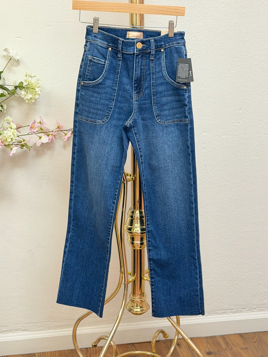 Kut Avery High Rise Porkchop Easy Straight Leg Raw Hem