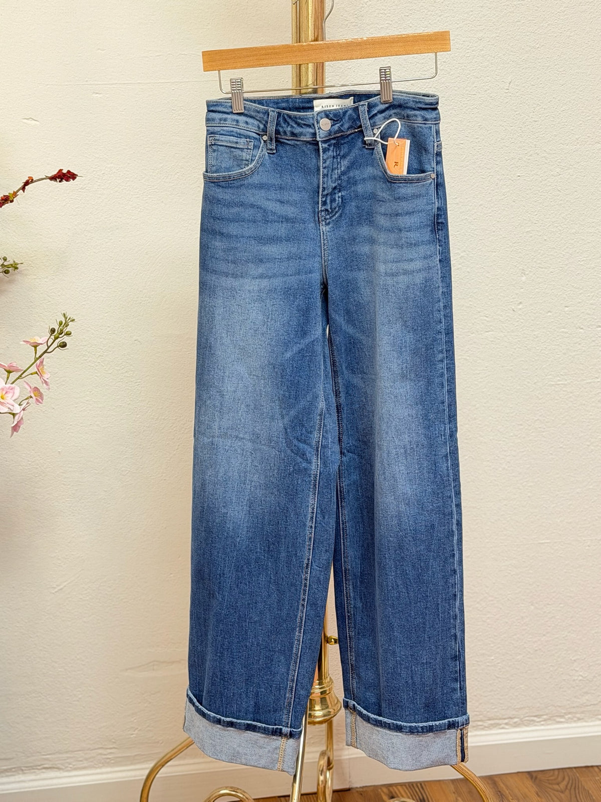 Risen Slouchy Wide Leg Jeans w/Cuffed Hem