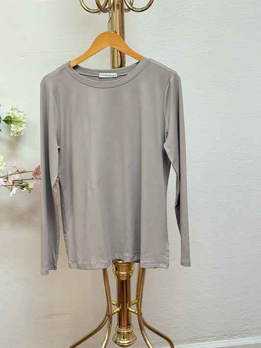 Brushed Microfiber Round Neck Long Tee