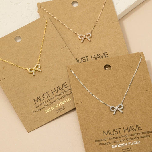 Stud Ribbon Bow Pendant Necklace