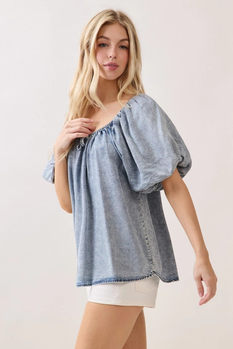 Balloon Sleeve Tencel Blouse