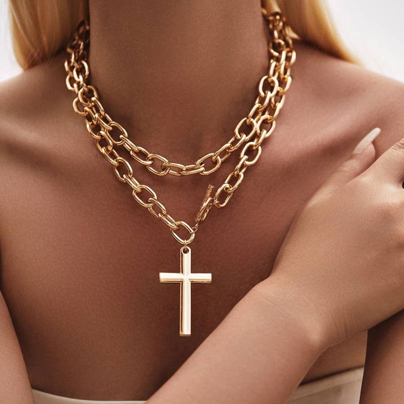 Puffy Cross Statement Necklace
