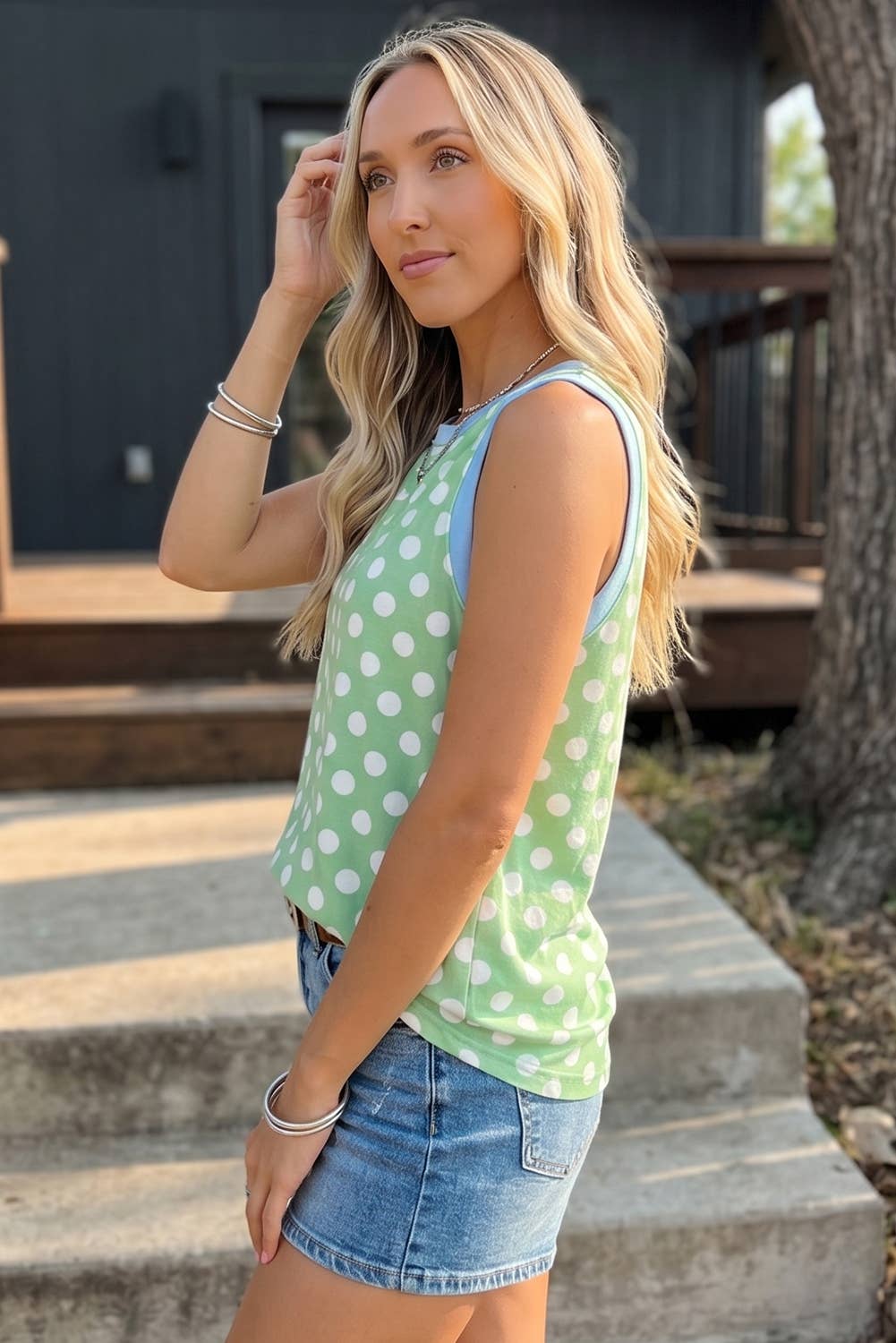 Polka Dot Trim Tank Top