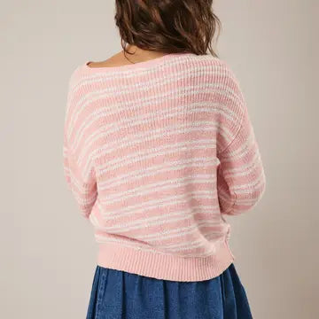 Boat Neck Long Sleeve Stripe Sweater