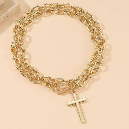Puffy Cross Statement Necklace