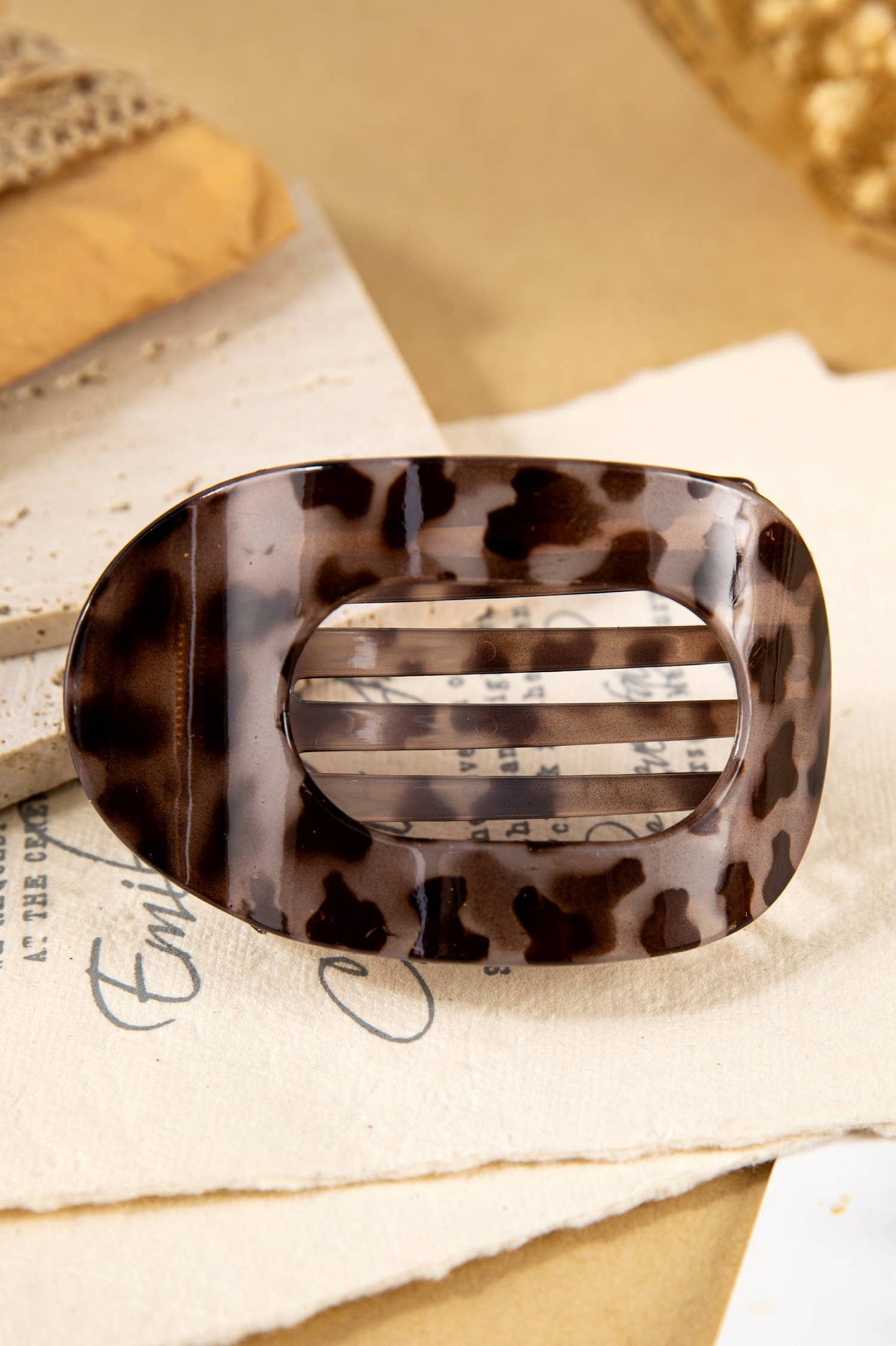 Leopard Print Acrylic Oval Hair Claw Clip